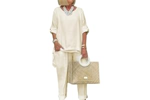 Bengbobar Women Linen 2 Piece Pants Suit for Women Dressy Cotton Linen Sets Outfits Long Sleeve Shirts Wide Leg Trousers