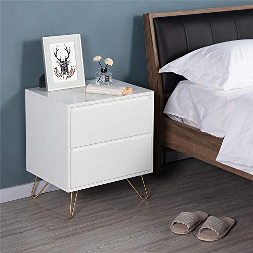Yaheetech Modern Bedside Table with 2 Drawers Iron Legs Wooden