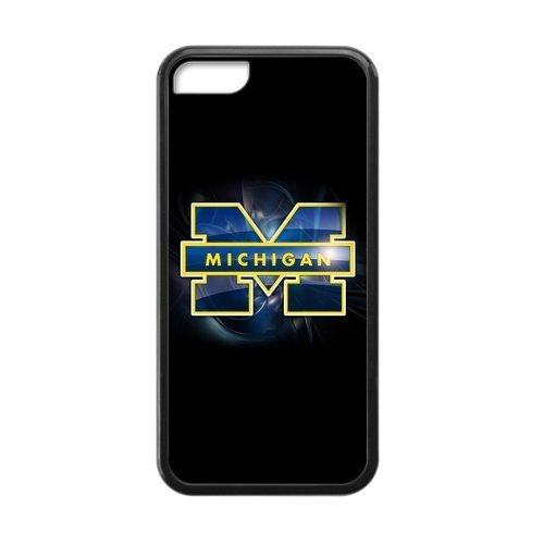 Generic Custom Extraordinary Best Design NCAA University of Michigan Wolverines Blue and Yellow Team Logo Plastic and TPU Black and White Case Cover for iPhone5C