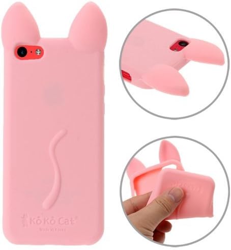 Pink Cute KOKO Cat Ear Design Silicone Skin Back Cover Case for Apple iphone 5C(Random Gift 2 PCS Cartoon Sticker)