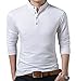 KUYIGO Men's Casual Slim Fit Shirts Long Sleeve Polo Shirt Mandarin Collared T-Shirts White Medium