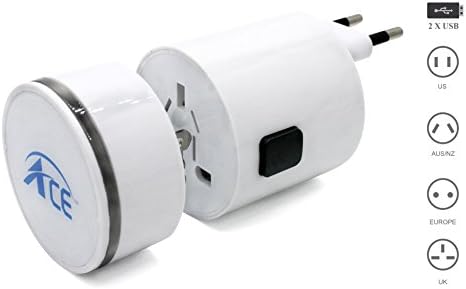 World Travel Adapter by ACE ADAPTERS | Universal, All-In-One Dual USB Charger | Leather Zipper Bag | International Electrical Sockets | Europe, Asia, Australia Travel | 150 Countries | X4