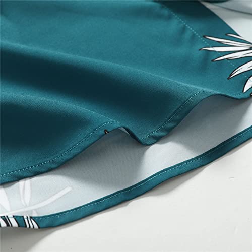 SheLucki Mens Hawaiian Shirts Short Sleeve Casual Button Down Shirts Summer Tropical Floral Beach Shirt Leaf Green 1-077 XL