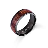 POYA 8mm Black Titanium Ring with Wood Inlay Domed Edges Comfort Fit Wedding Engagement Band