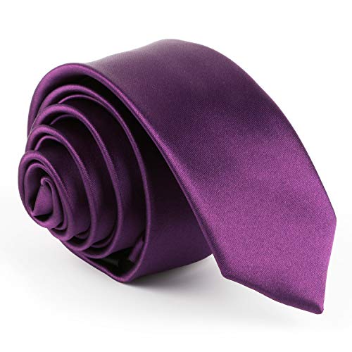 Landisun Skinny Purple Tie Silk Tie Satin Slim Necktie Exclusive 2 inch - Thumbnail 3