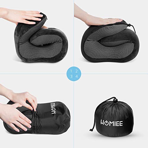 HOMIEE Travel Pillow, Memory Foam Neck Pillow, 360° Head & Neck Support