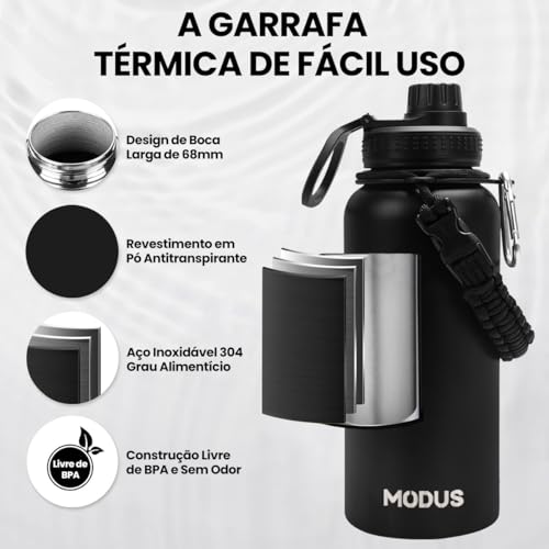 MODUS Garrafa Térmica Esportiva De Aço Inoxidável Com Isolamento A Vácuo De 950ML (Preto)