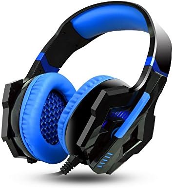Ashbringer Computer Gaming Headset Pc Games - AS60 Wired Over-ear PC Headphones with Noise Cancelling Volume Control LED Light With Microphone (Black Blue)