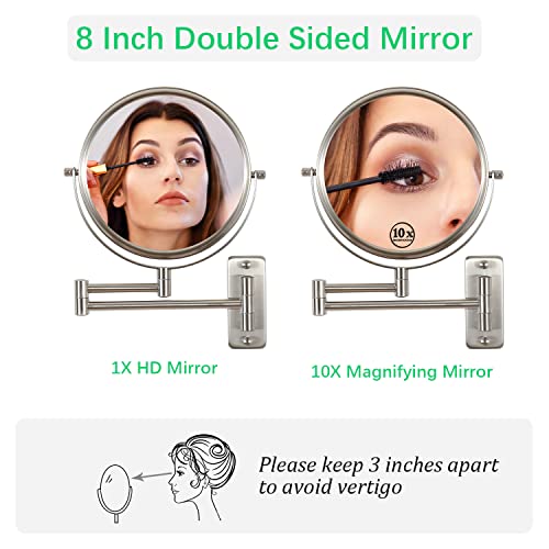 Wall Mounted Makeup Mirror 10x Magnifying Mirror Double Sided Vanity