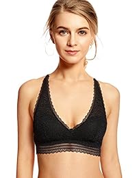 Dobreva Bralette de encaje suave sin alambre, parte trasera de encaje en V, ligeramente forrada