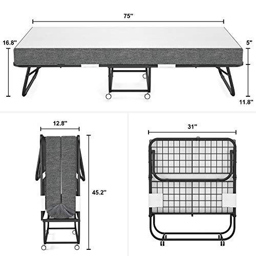 Karcog Folding Bed with Mattress, Rollaway Bed Storage Cover Included