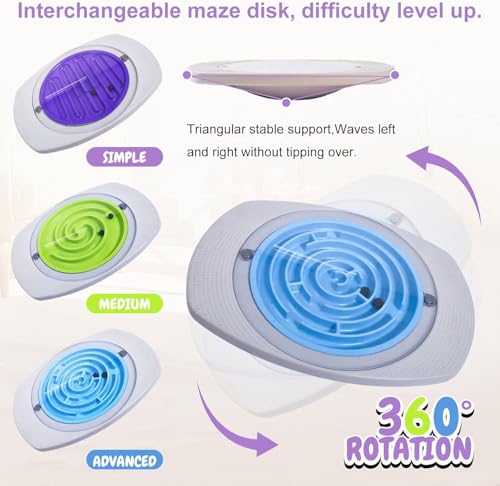 AM ANNA Balance Trainer for Kids, Maze Balance Board Wobble Board with Maze Rocking Balance Boards with 3 Replacement Labyrinth Boards and 2 Balls, Non-Slip Pedals for Sensory Training Toys