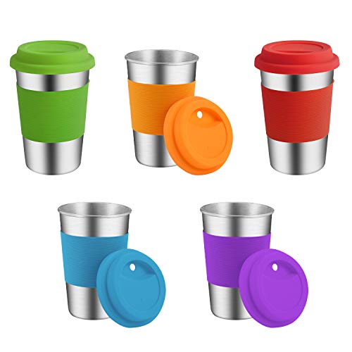 Stainless Steel Cups, Supkiir Metal Drinking Tumblers with Silicone
