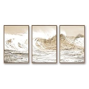 3 Piece Framed CanvasWall Art for Living Room, Bedroom Golden Waves Canvas Prints for Modern Home Decoration Ready to Hang - 16"x24"x3 Panels