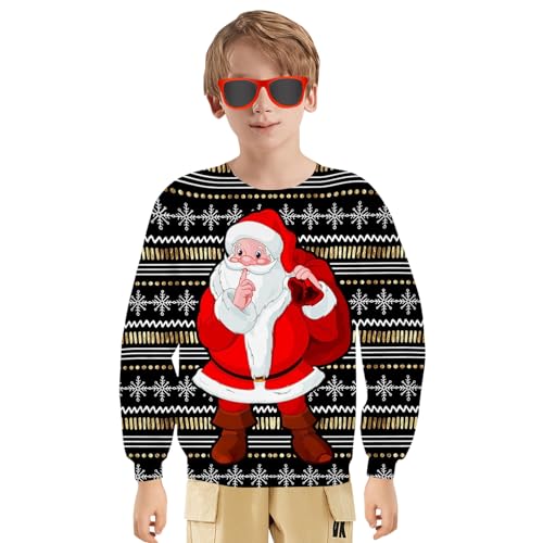 ALUWU Kids Christmas Sweatshirt Funny 3D Dinosaur and Snow Print