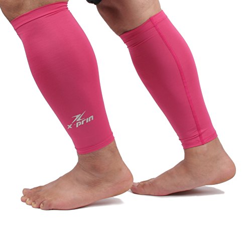 Xprin Calf Compression Sleeve Sports Unisex Leg Ankle Sun Protection One Pair (PINK, Small)