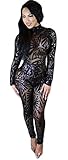 Kearia Women Sexy Sequin Jumpsuits Back Hole Nude Illusion Slim Leg Pants Jumpsuits Rompers Black Medium