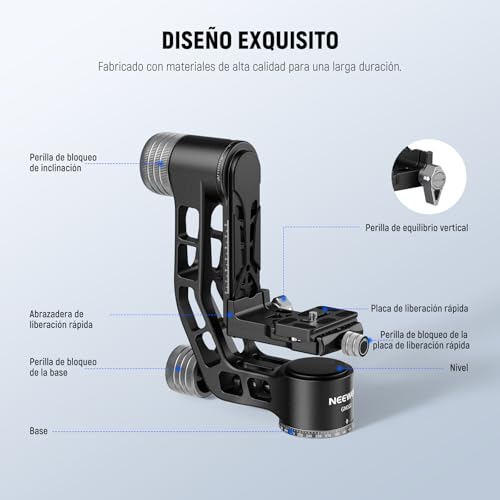 NEEWER GM102 Cabezal Gimbal para Trípode Monópode Teleobjetivos, 360° Cabezal Trípode Cámara Panorámica, Ajuste 3 Ejes, Aleación Aluminio CNC Resistente, Liberación Rápida Tipo Arca, Carga Máx 15 kg