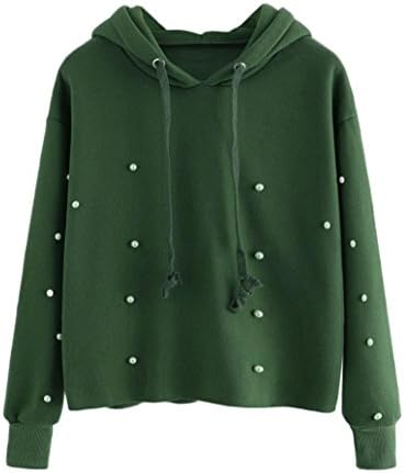 Pullovers Hooded Women Pearl Beaded Raw Hem Long Sleeve Christmas Pullovers