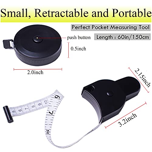 TACVEL 4 Pack Tape Measure Set, Soft Tape, Black Retractable Double Scales Rulers, Waist Body Tape, for Fabric Sewing Tailor Cloth Home Craft Measurements Body Measure