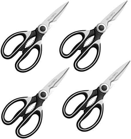 Nice2MiTu Ultra Sharp Premium Heavy Duty Kitchen Shears and Multi Purpose Scissors for Chicken/Poultry/Fish/Meat/Vegetables/Herbs/BBQ (Black) (4P)