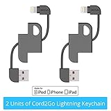 [Apple MFi Certified][2-Pack] Skiva Cord2Go Lightning KeyChain with Carabiner for iPhone X 8 8Plus 7 6s Plus, iPad Pro Air mini, iPod touch 6 & more[8-pin Lightning to USB Charger Cable] [Model:CB147]