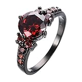 Junxin Round Cut Ruby Red January Birthstone Rings Women Black Gold Plated Light Weight Size6/7/8/9/10