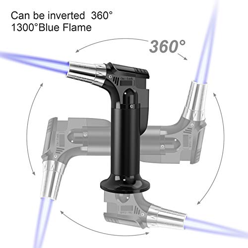 2 Pack Butane Torch, Culinary Blow Torch Lighter, Refillable Kitchen Cooking Torch with Safety Lock & Adjustable Flame for BBQ, Creme Brulee, Baking, Crafts (Butane Gas not Included) (Black/Sliver)