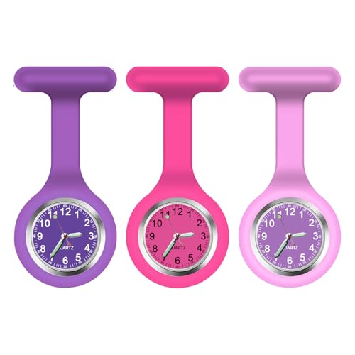 AGEN KGEN 3Pack Retractable Nurse Watch for Nurses Doctors Cute Flowers Clip-on Hanging Lapel NurseWatch with Second Hand,Silicone Cover Brooch Fob Pocket Badge Reel