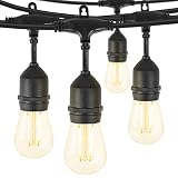 48FT Outdoor String Lights with 15 Shatterproof LED S14 Edison Light Bulbs-ETL Listed Commercial Patio Lights for Deck Backyard Porch Balcony Bistro Cafe Pergola Gazebo Market Garden Decor, Warm White