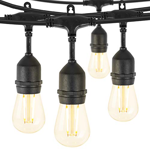 48FT Outdoor String Lights with 15 Shatterproof LED S14 Edison Light Bulbs-ETL Listed Commercial Patio Lights for Deck Backyard Porch Balcony Bistro Cafe Pergola Gazebo Market Garden Decor, Warm White