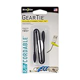 Nite Ize Gear Tie Cordable, The Orginal Reusable Rubber Twist Tie with Stretch-Loop for Cord Management + Storage, 6-Inch, Black, 2 Pack, Made in The USA
