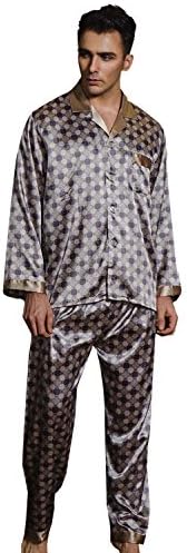 CENCISHOW Mens Silk Satin Pajamas Set Sleepwear Loungewear (XL, Grey)
