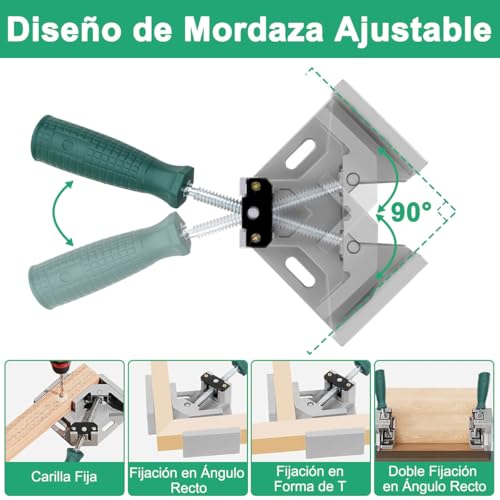ADILIKADII Abrazadera de Ángulo Recto de 90 Grados, Juego de 2 Prensa Esquineras con Mandíbula Ajustable, Herramienta Cuadrada de Sujeción para Marcos De Fotos Carpintería Estanterías Armarios Soporte