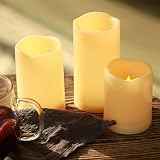 Flameless Candles, Outdoor Indoor Candles Water Resistant Candles Set of 3 (D3" x H4"5"6") Ivory (Battery not Included)