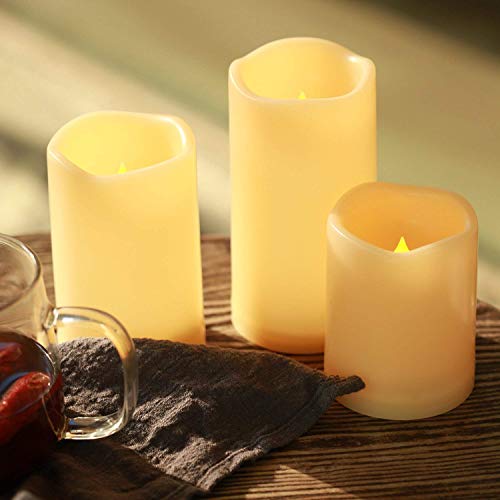 Flameless Candles, Outdoor Indoor Candles Water Resistant Candles Set of 3 (D3" x H4"5"6") Ivory (Battery not Included)