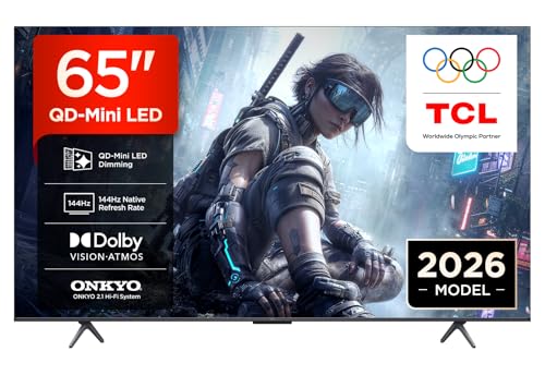 65T8D 65 Inch QLED TV with QD Mini LED Dimming, 4K HDR Ultra HD, Smart Google TV (Dolby Vision, HDR10+ & Atmos, 144 Hz VRR, FreeSync Premium, Onkyo 2.1 Sound, Game Master