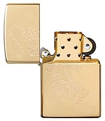 Zippo High Polish Brass Tiger Design Pocket Lighter
