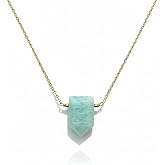 Gem O World Natural Gemstone Point Necklace for Women | German Silver & Gold-Filled Chain | 16+2 Inch Healing Crystal Pendant Gift (Amazonite)