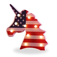 3D American Flag Unicorn Head Decorative Marquee Sign Unicorn Night Light Battery Operated, Holiday Birthday Party Supplies, Kids Room Home Decor