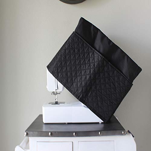 Everything Mary Black Quilted Sewing Machine Cover - Dust Cover Protector That Fits Most Standard Brother & Singer Machines - Collapsible with Storage Pocket