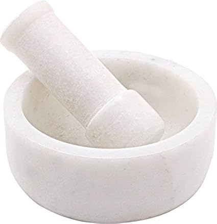 IKARUS Marble Mortar and Pestle/Kharad/Masher Spice Mixer Set for Kitchen 4-inches (White)