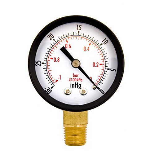 HFS 2" Dry Utility Vacuum Pressure Gauge Blk.Steel 1/4" NPT Lower Mount; -30HG/0PSI