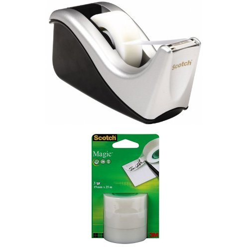 Scotch C60 Magic Tape Dispenser Silver with 3 Magic Tape Refills