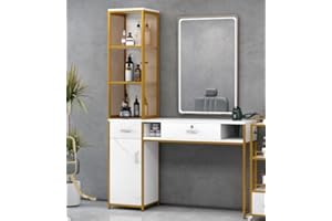 MERITLINE Salon Barber Station Wall Mount Salon Hair Styling with Lockable Drawer, Left Shelf and Storage Cabinet,Beauty Spa Salon Equipment Furniture Set, Mirror not Included (White)