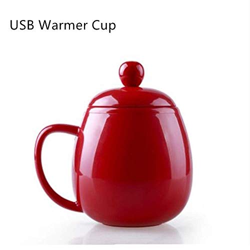 USB Warmer Cup,Aulzaju Portable Electric Coffee Milk Tea Beverage Warmer Heater Cups Mugs Cute Cartoon Stainless Steel Glass for Home Office Desk Work-Red