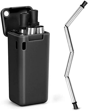 Hydreamus Collapsible Reusable Stainless Steel Folding Drinking Straws Keychain Foldable Final Premium Food-Grade Portable Set with Hard Case Holder C, Small (Black)