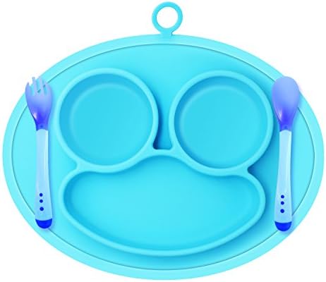 Upgrade Silicone Baby Placemat, Kitchen Dining Table Suction Plates for Toddlers, Children, Kids, Fits Most Highchair Feeding Trays including Baby Spoon and Fork (Blue)