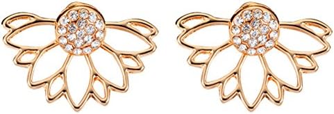 18K Gold &amp; S925 Silver Plated Two-tone CZ White Crystal ball With Sunflower Women Stud Earrings (Gold)
