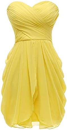 yan qiong Short Sweetheart Prom Dresses Soft Chiffon Evening Dress Bridesmaid Dress Yellow XS
